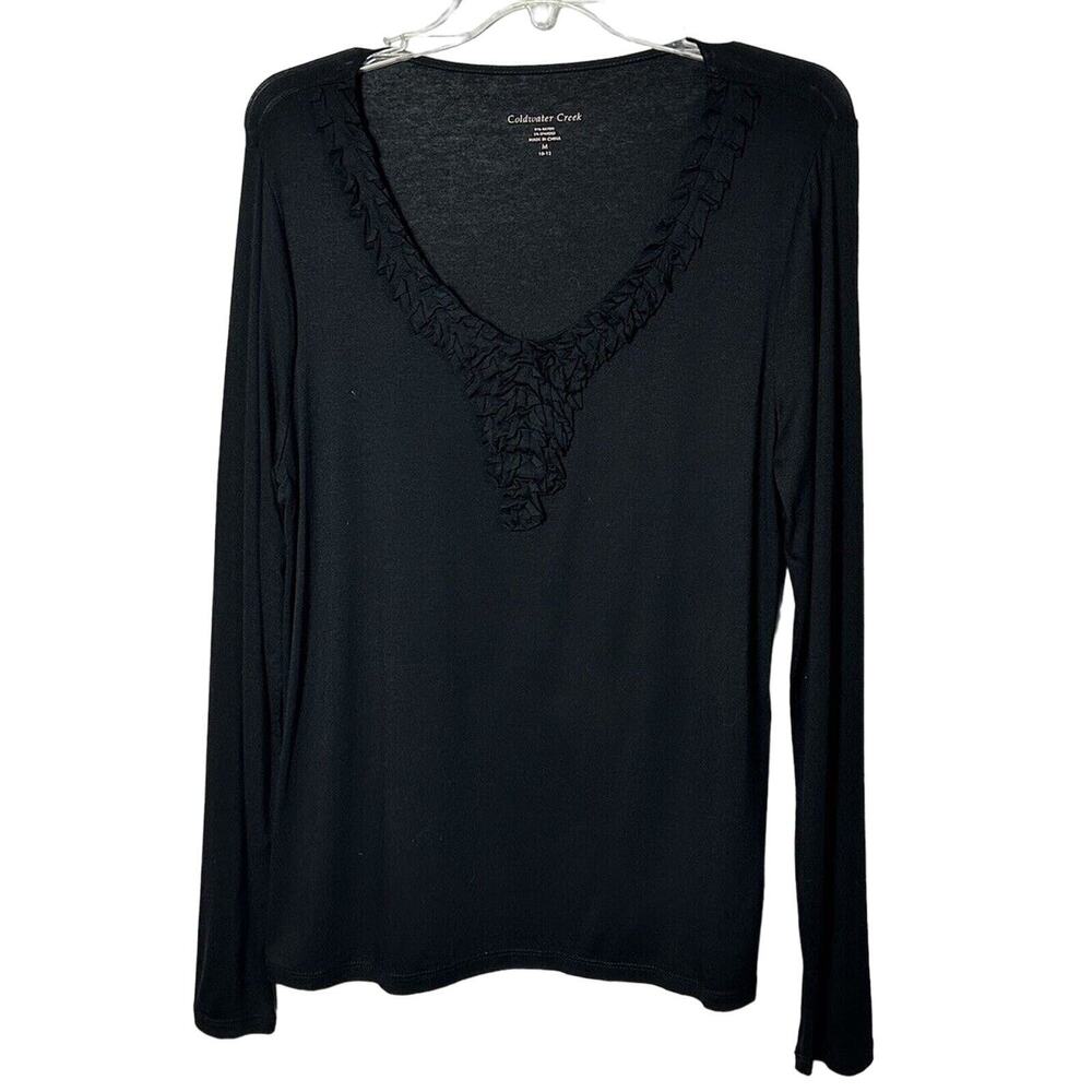 Coldwater Creek Women’s Black Embellished Long Sleeve Beautiful Top Size Medium